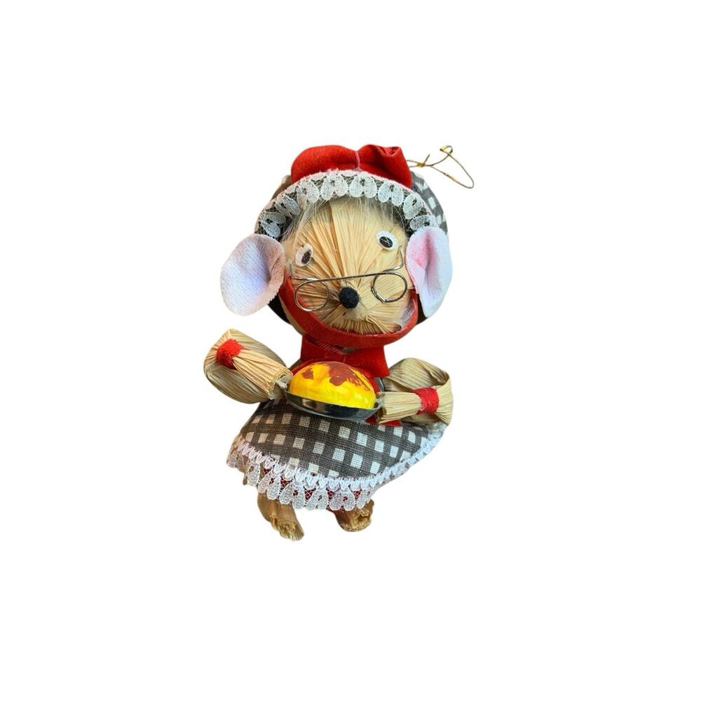 Vintage Kurt Adler Christmas Tree Ornament Grandma Baking‎ Mouse Corn Husk 5”